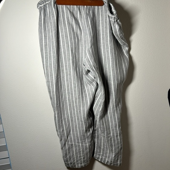 Coldwater Creek Sz XL gray white stripe back elastic front ties 100% linen pants - Picture 6 of 9